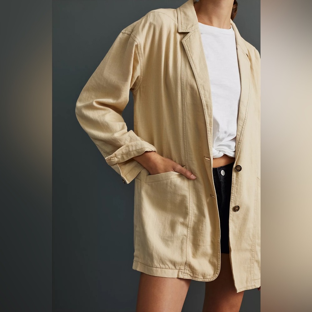 PILCRO Oversized Linen Blazer in Beige - Picture 2 of 11